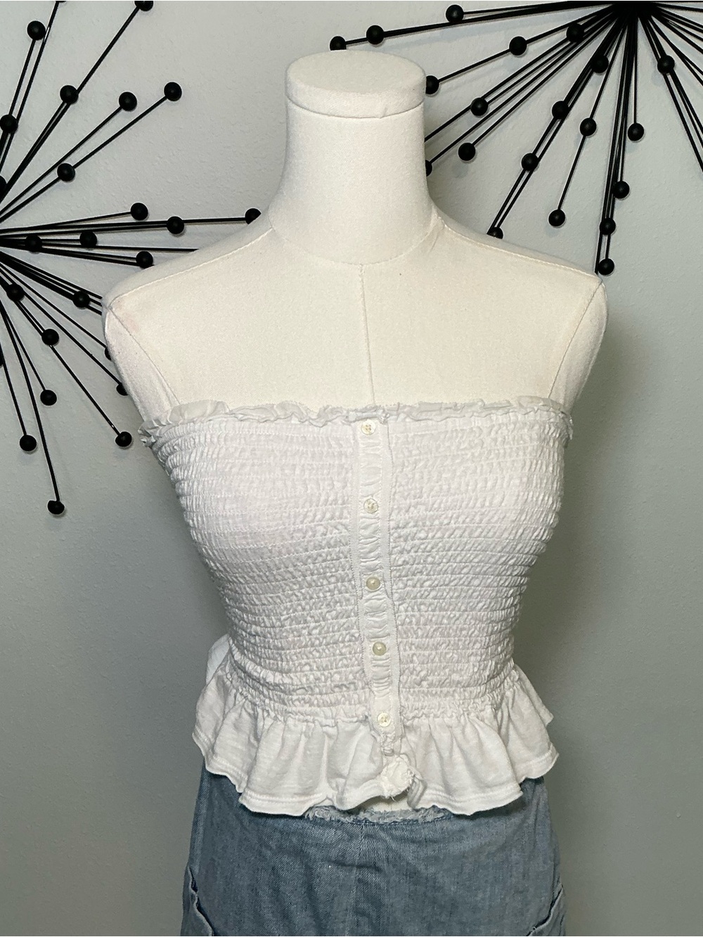 Abercrombie & Fitch White Smocked Tube Top XS Ruffle Peplum Strapless